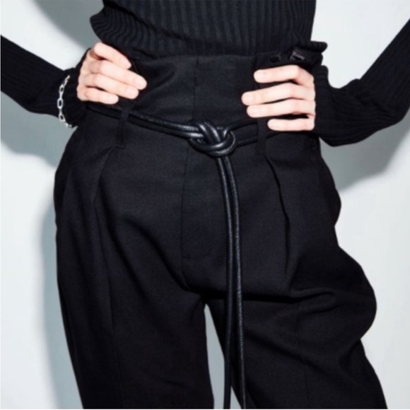 Anine Bing wool blend Yves High Waist Pleated Pants Black Size 2 - Picture 2 of 4